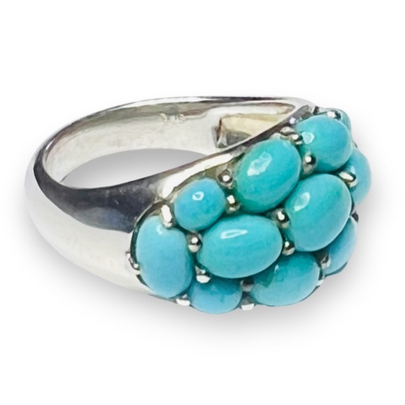 SLEEPING BEAUTY • Sterling Silver 925 Cluster Turquoise Stone Artisan Ring - Picture 3 of 8